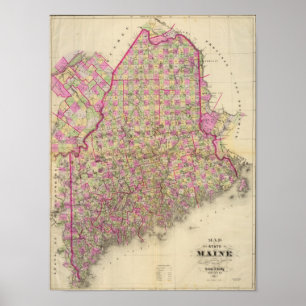 Poster Carte Lithographiée du Maine