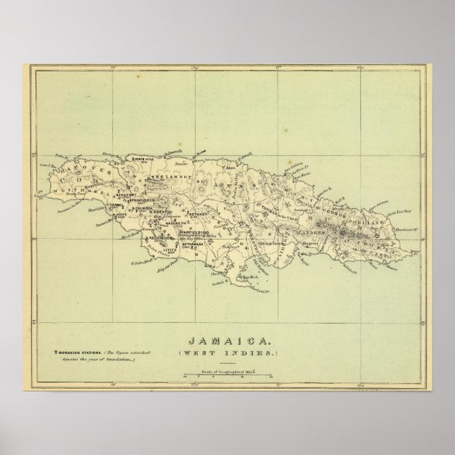 Poster Carte Lithographiée Jamaïque (Devant)