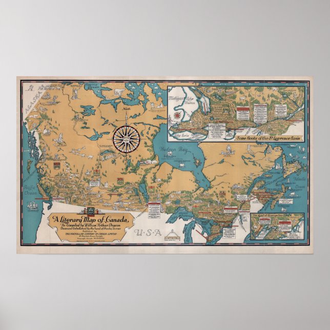 Poster Carte littéraire vintage du Canada (Devant)