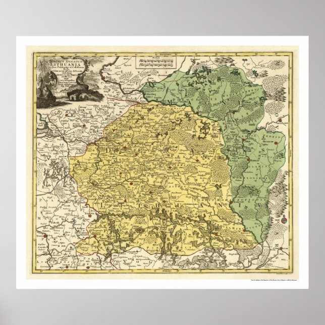 Poster Carte Lituanie 1750 (Devant)