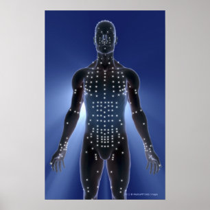 Poster Carte lumineuse des points d'acupuncture