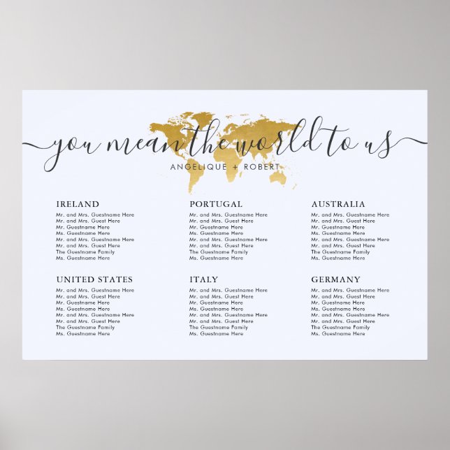 Poster Carte mariage Carte Voyage Carte Monde Or (Devant)