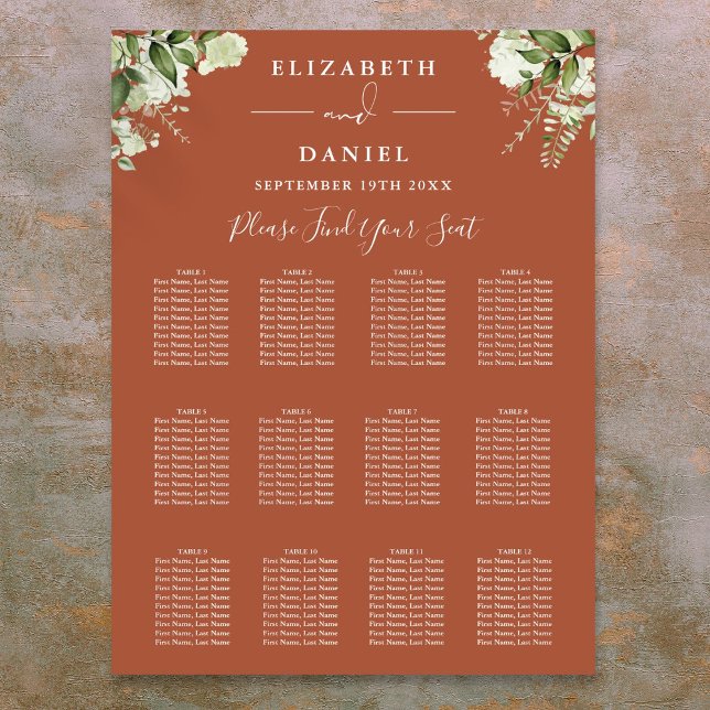 Poster Carte Mariage de la verdure en terre cuite (Terracotta Floral Greenery Wedding Seating Chart)