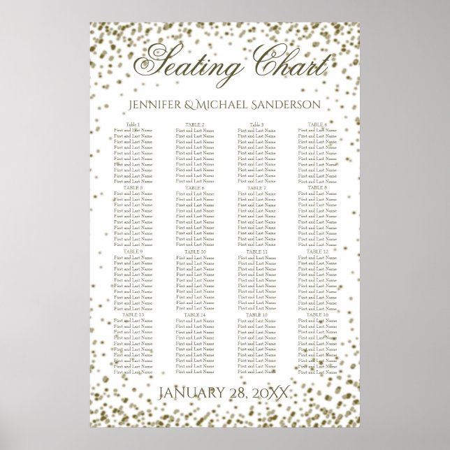 Poster Carte mariage de siège Gold Confetti (Devant)