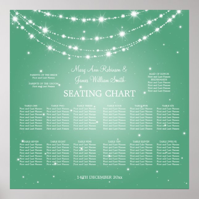 Poster Carte mariage de siège Sparkling Chain Mint Green (Devant)