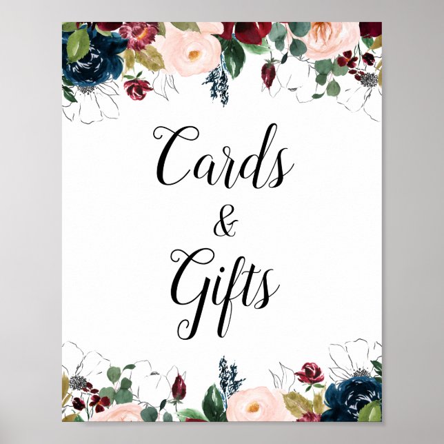 Poster carte mariage florale et signe cadeaux de la Bourg (Devant)