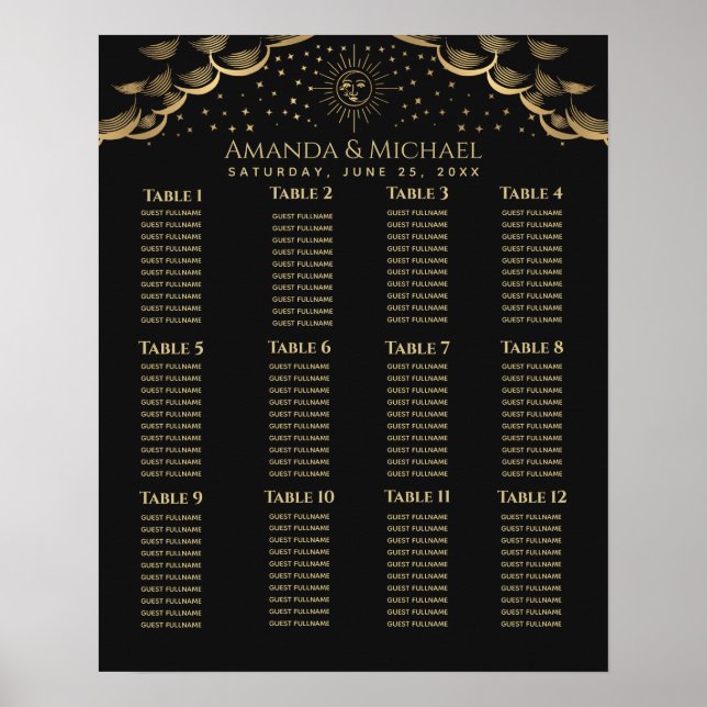 Poster Carte Mariage Gold Sun et Moon Tarot Card (Devant)