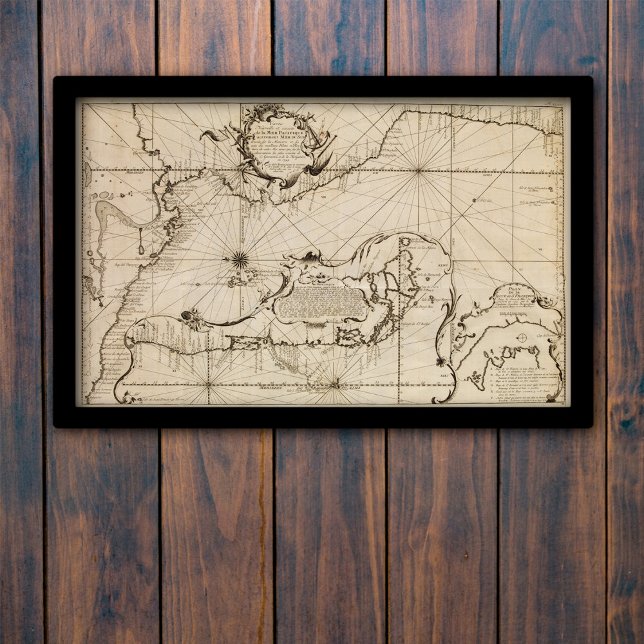 Poster Carte marine antique de l'océan Pacifique (Créateur téléchargé)
