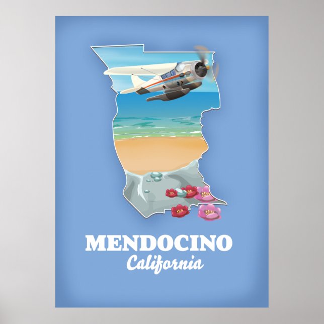 Poster Carte Mendocino California (Devant)