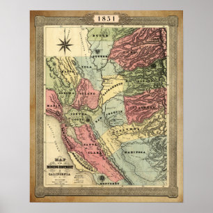 Poster Carte minière de Californie en 1851