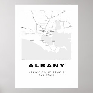 Poster Carte minimaliste Albany avec coordonnées