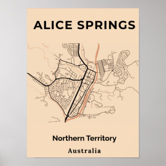 Poster Carte minimaliste Alice Springs orange noir