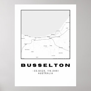 Poster Carte minimaliste Busselton avec coordonnées