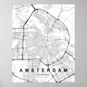 Poster Carte minimaliste d'Amsterdam (Noir & Blanc)