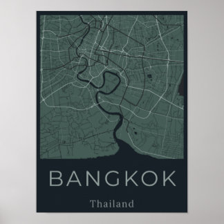 Poster Carte minimaliste de Bangkok - Toile verte et noir