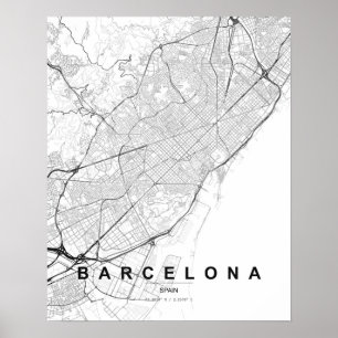 Poster Carte minimaliste de Barcelone (Noir & Blanc)