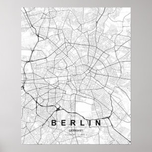 Poster Carte minimaliste de Berlin (Noir & Blanc)