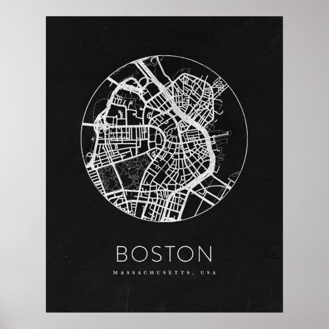 Poster Carte minimaliste de Boston City (Devant)