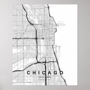 Poster Carte minimaliste de Chicago (Noir & Blanc)