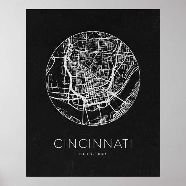Poster Carte minimaliste de Cincinnati (Devant)