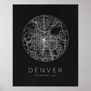 Poster Carte minimaliste de la ville de Denver