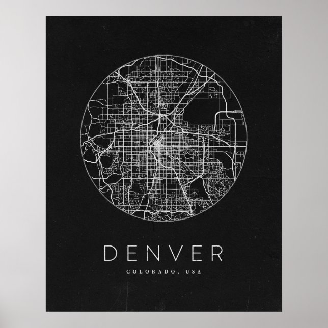 Poster Carte minimaliste de la ville de Denver (Devant)