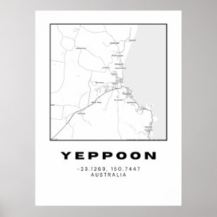 Poster Carte minimaliste de la yeppoon avec coordonnées  