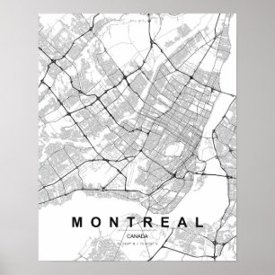 Poster Carte minimaliste de Montréal (Noir et Blanc)