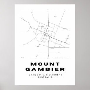 Poster Carte minimaliste de Mount Gambier avec coordonnée