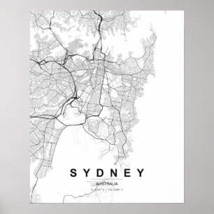 Poster Carte minimaliste de Sydney (Noir & Blanc)