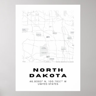 Poster Carte minimaliste du Dakota du Nord