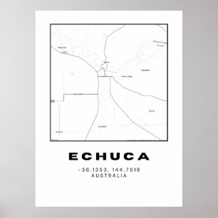 Poster Carte minimaliste Echuca avec coordonnées   Noir e