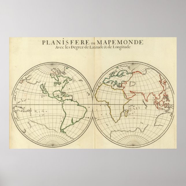 Poster Carte mondiale avec Latitude et Longititude (Devant)