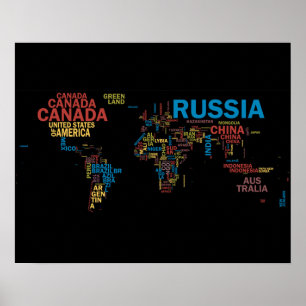 POSTER CARTE MONDIALE AVEC NOMS DE PAYS