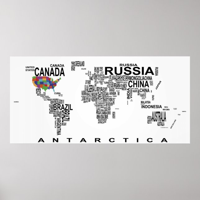 POSTER CARTE MONDIALE AVEC PAYS EN TEXTE (Devant)