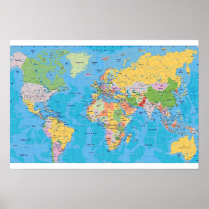 POSTER CARTE MONDIALE COLORÉE