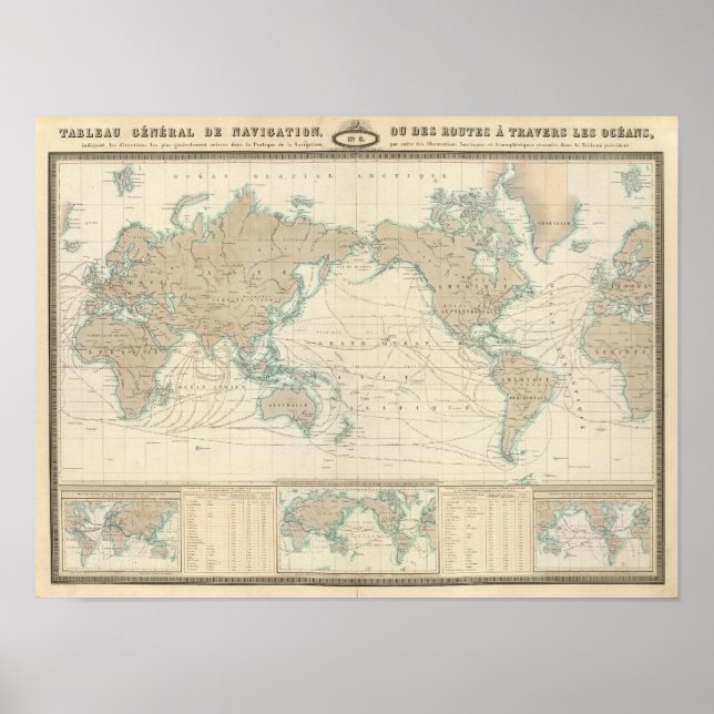Poster Carte mondiale des canaux de navigation (Devant)
