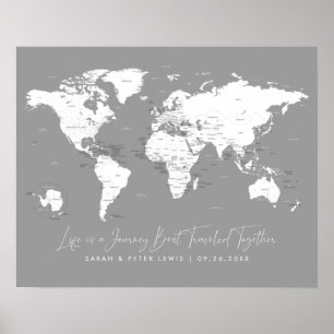Poster Carte mondiale des couples en gris étiqueté-La vie