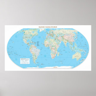 Poster Carte mondiale des pays de la Terre égale, centrée