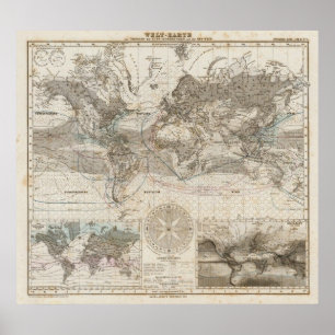 Poster Carte mondiale du flux d'air