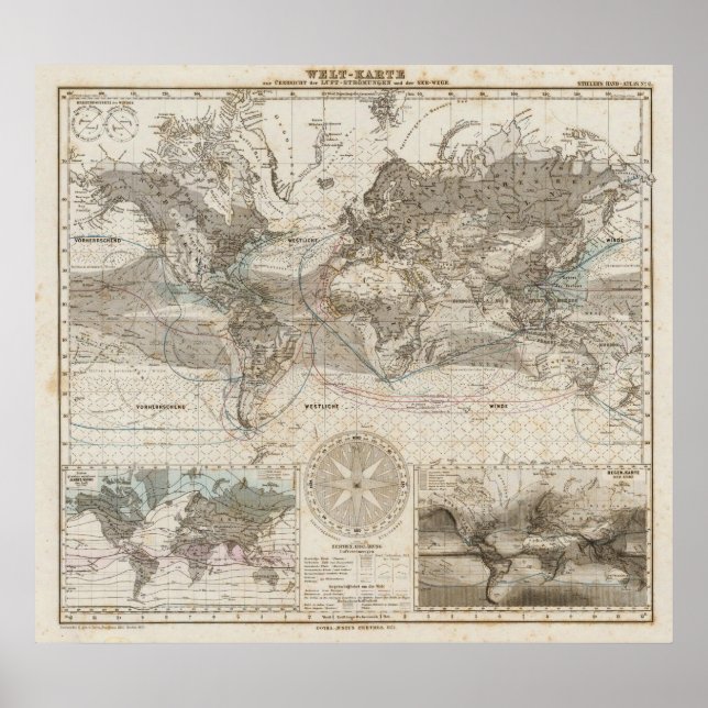 Poster Carte mondiale du flux d'air (Devant)