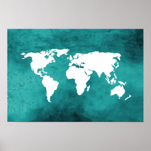 Poster carte mondiale turquoise