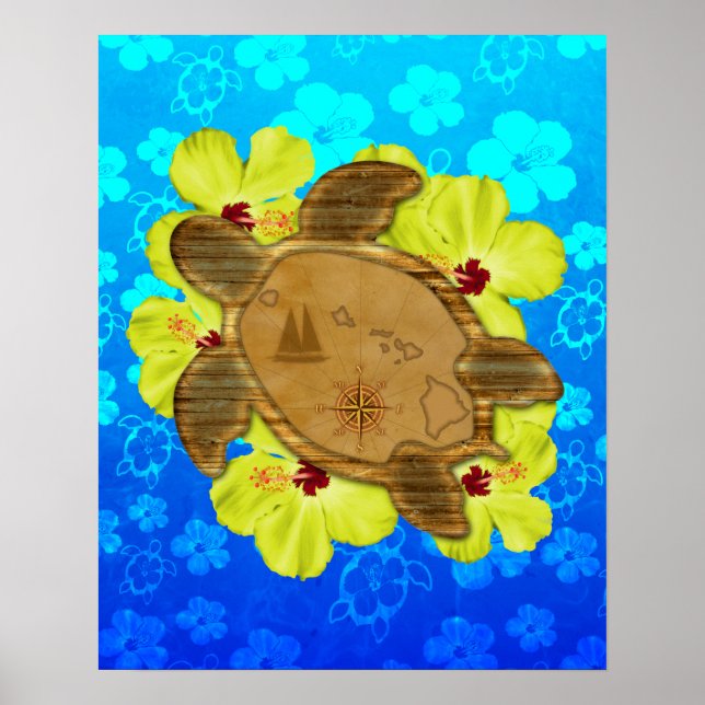 Poster Carte nautique hawaïenne de Honu (Devant)