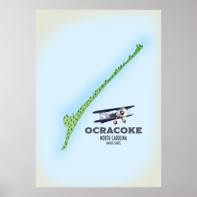 Poster Carte Ocracoke Caroline du Nord États-Unis (Devant)