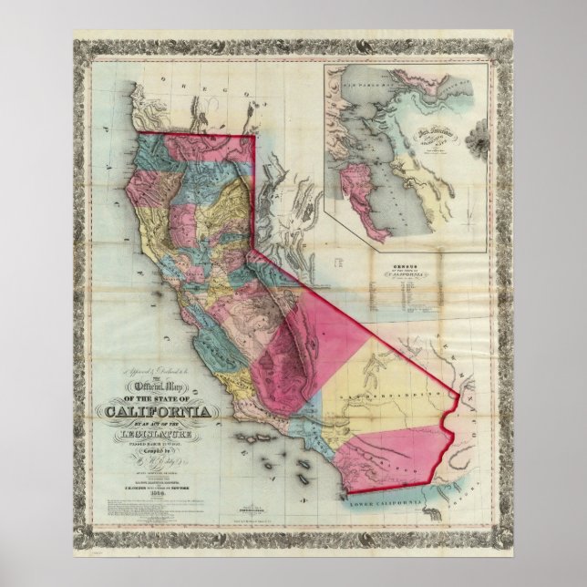 Poster Carte officielle de l'État de Californie (Devant)