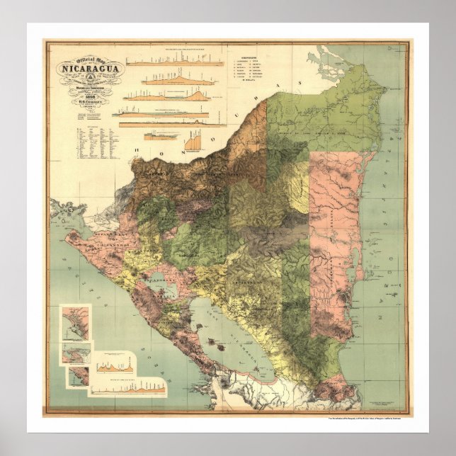 Poster Carte officielle du Nicaragua 1898 (Devant)