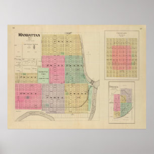 Poster Carte Old Manhattan KS (1887)