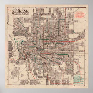 Poster Carte Old Spokane WA (1924) La ville de Lilac