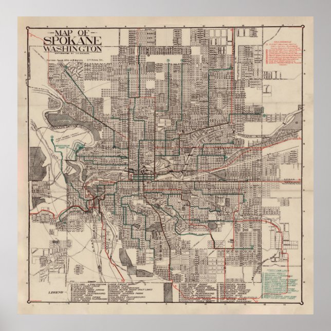Poster Carte Old Spokane WA (1924) La ville de Lilac (Devant)