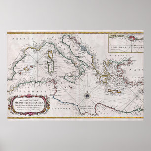 Poster Carte ou plan de 1745 de la mer Méditerranée par S
